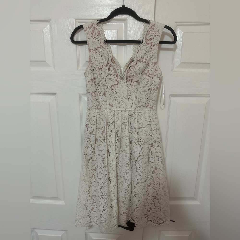 Lulus White Lace Dress Midi Size XS Extra Small, Wedding, Bridal, Bachelorette
